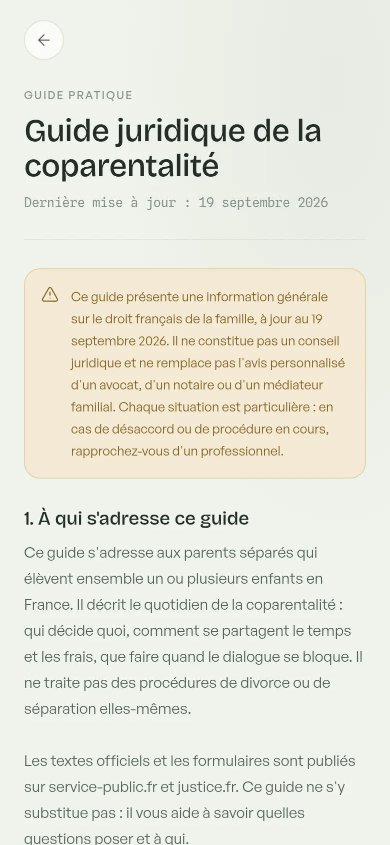 Le guide juridique de la coparentalité dans l'application : information générale sur le droit de la famille, rédigée avec une avocate